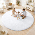OLANLY White Round Area Rug - Soft, Fluffy, Machine Washable 7 ft Circle Carpet for Bedroom & Living Room Decor