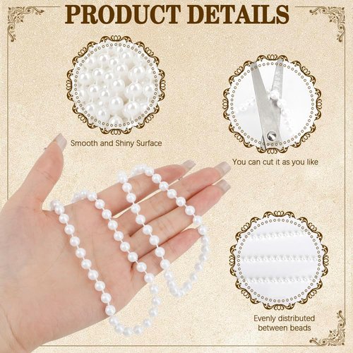 Pearl Beads Garland, 6mm String of Pearls, 82FT Pearl Garland for Christmas Tree, Christmas Faux Pearls Strand Roll for DIY Craft Xmas Wedding Party Supplies Flowers Decoration (White)