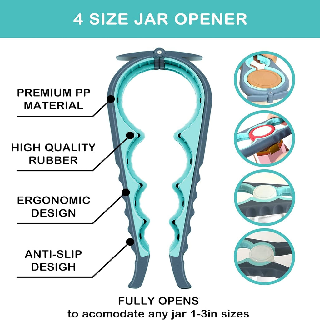 Skiennix Jar Opener - 5-in-1 Multi-Function Tool for Seniors & Arthritic Hands | Non-Slip Grip & Corkscrew (Blue)