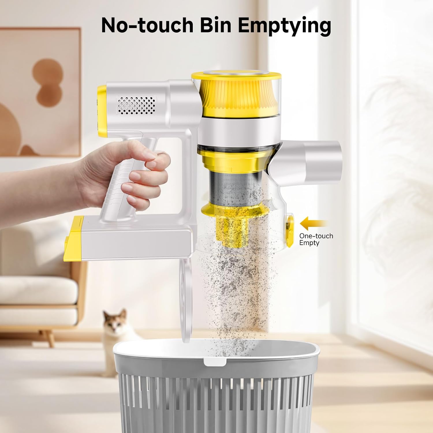 Skiennix Cordless Vacuum Cleaner - 35Kpa Powerful Suction | 45-Minute Runtime, LED Display, Anti-Tangle, Wall Mount - Yellow