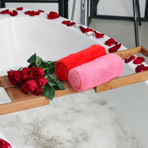 Remagr 2 Pcs Valentine's Day Bathroom Hand Towel Cotton 3D Red and Pink Hearts Jacquard Weave Kitchen Towel 29.5 x 13.7 Inch Bath Decor Married Couple Gifts Anniversary Wedding Decoration