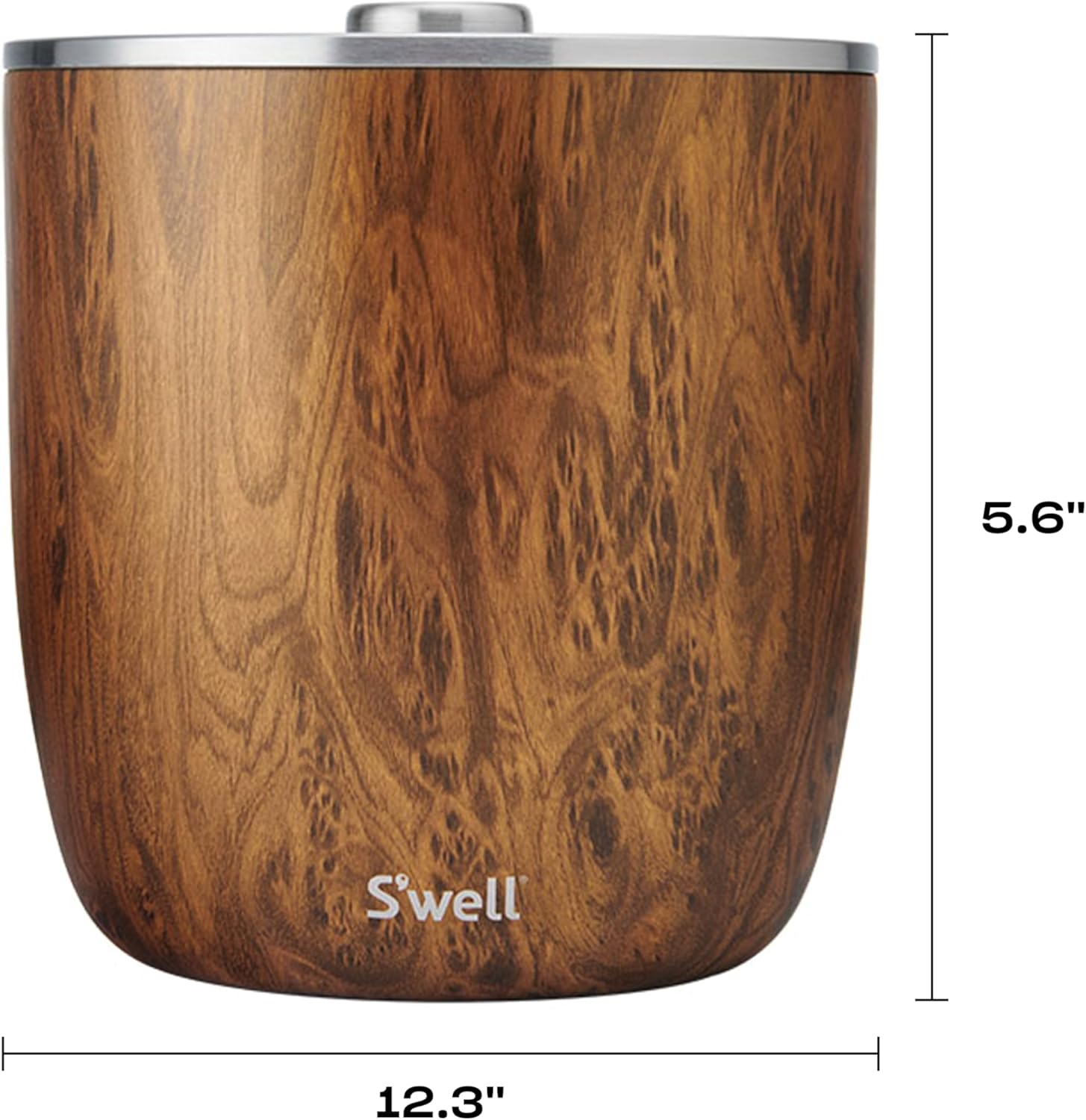 S'well Stainless Steel Ice Bucket XL, 100oz, Teakwood, Includes Lid And Scoop, Triple Layered Vacuum Insulated Container Keeps Ice Colder for Longer, BPA Free Barware