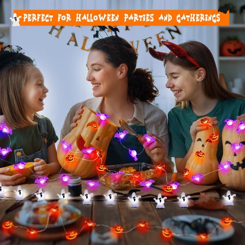 cshare Halloween String Lights, Pumpkin Ghost Bats Mini Halloween Lights with Timer Indoor Battery Operated 9.8ft 30LED Trick or Treat Decorations for Home Decor Indoor Party Holiday