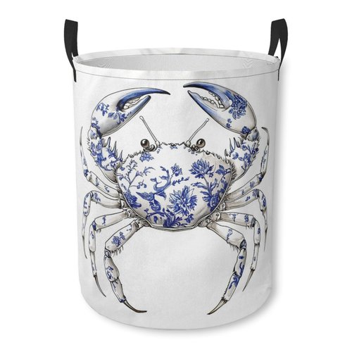 Chinoiserie Crab Laundry Basket Foldable Laundry Hamper with Handles Clothes Storage Bin for Household Bedroom Bathroom Dorms 17.3"x13.6"