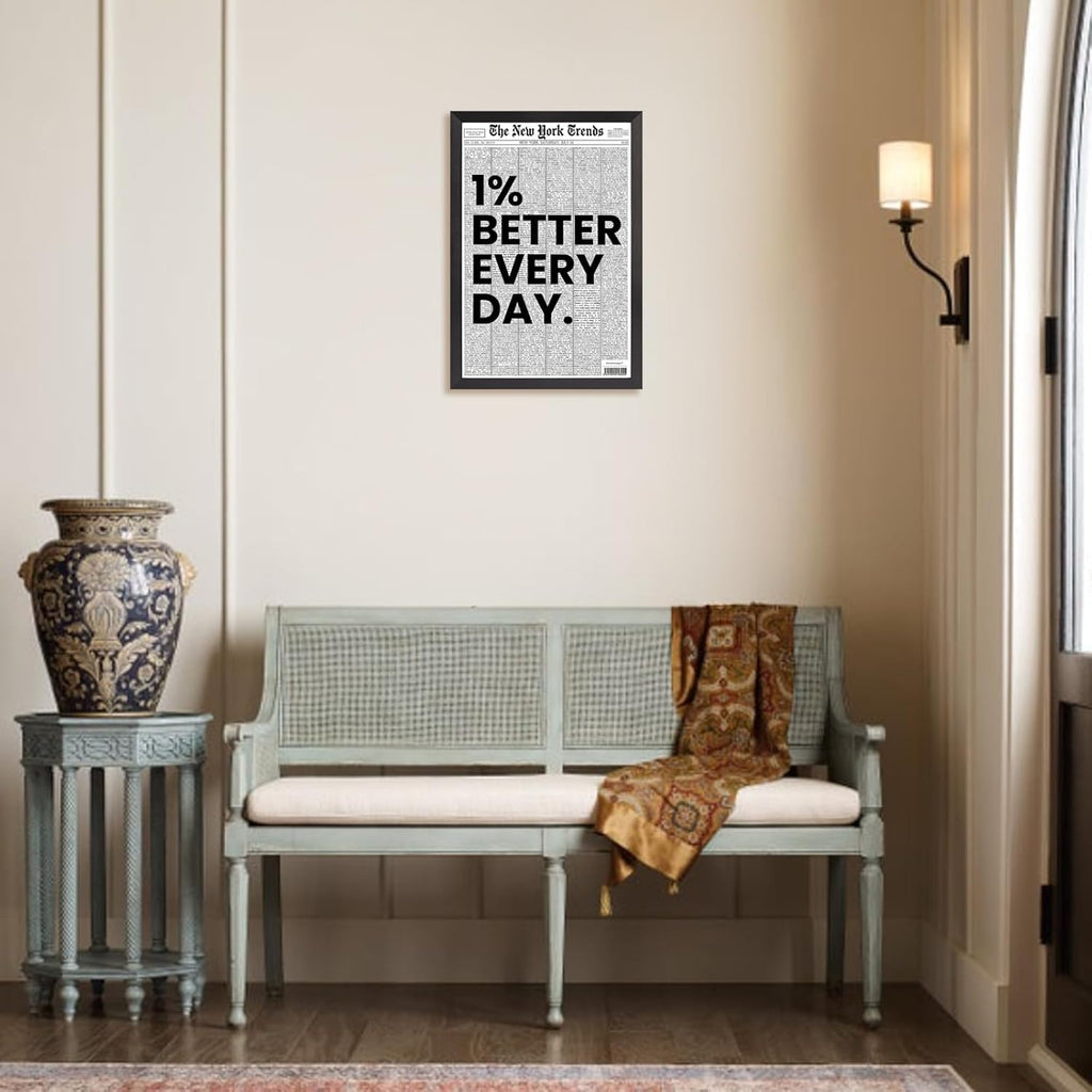 Skiennix Black And White Newspaper Canvas Wall Art - Inspirational 12x16in Framed Poster For Home Decor