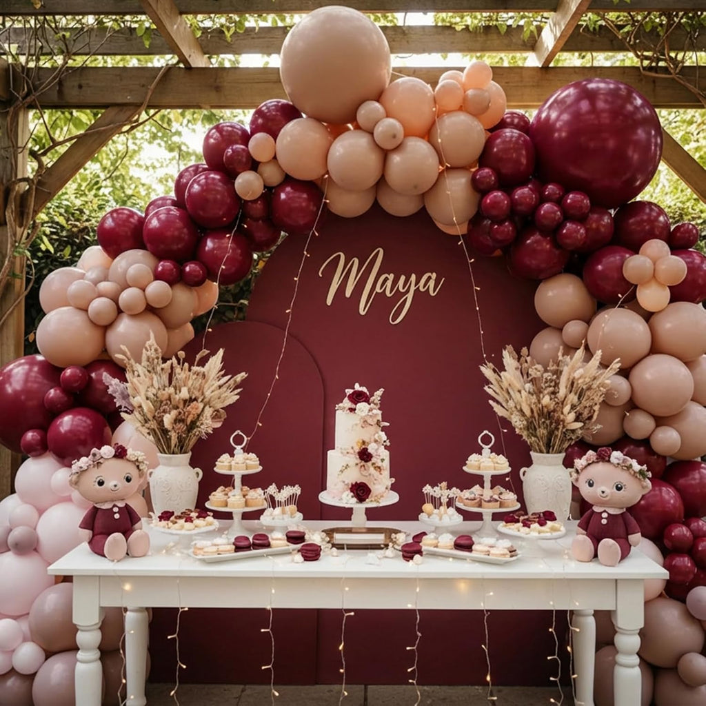RUBFAC Burgundy Balloons - 129-Piece Latex Balloon Garland Kit | Maroon & Dark Ruby Red, 5-12 Inch Sizes for Parties