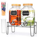 2 Pack 1 Gallon Glass Drink Dispenser with Bamboo Lids, Beverage Dispenser with Stand, Drink Machine for Lemonade, Iced Drinks Kombucha Dispenser for Parties