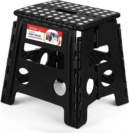 ACSTEP Folding Step Stool - Heavy Duty 13-Inch Premium Foldable Stool for Kitchen & Garden | Black