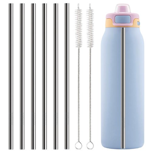 Metal Straws Replacement for Ello Pop & Fill 32 oz Accessories, 6 PCS Reusable Stainless Steel Straw with 2 Cleaning Brush, Compatible with Ello Water Bottle