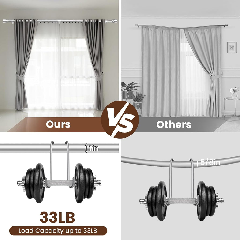 Skiennix 1" Diameter Silver Curtain Rod - Heavy Duty Adjustable 30-90 Inch for 30-84 Inch Windows
