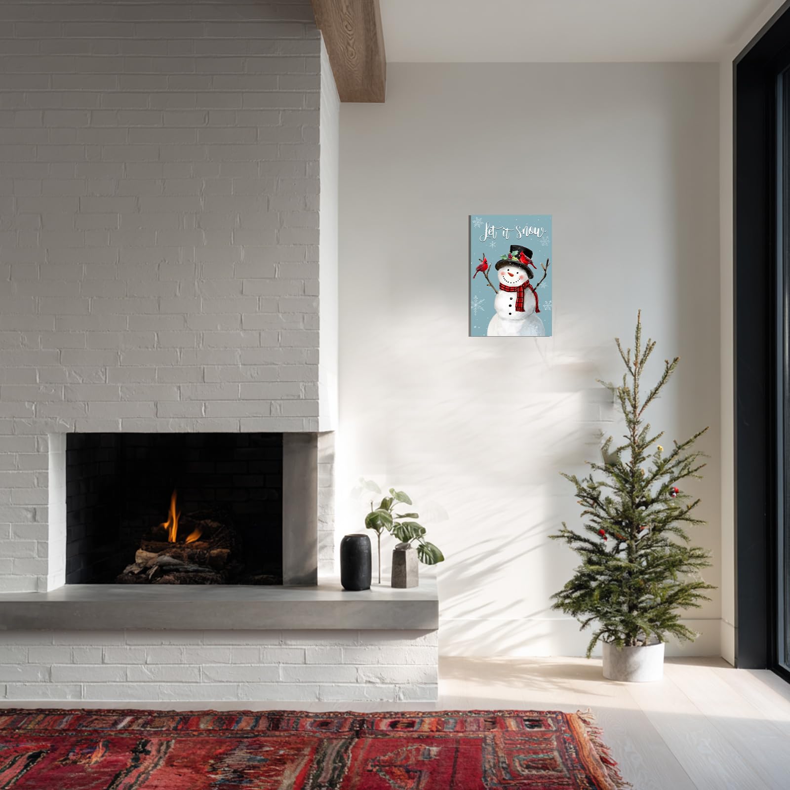 1 KINGO Let It Snow Christmas Snowman Wall Art:10"x15" Cardinal Bird Snowflakes Xmas Picture Winter Scene Canvas Art Farmhouse Print for Bedroom Living Room Home Office Holiday Decor