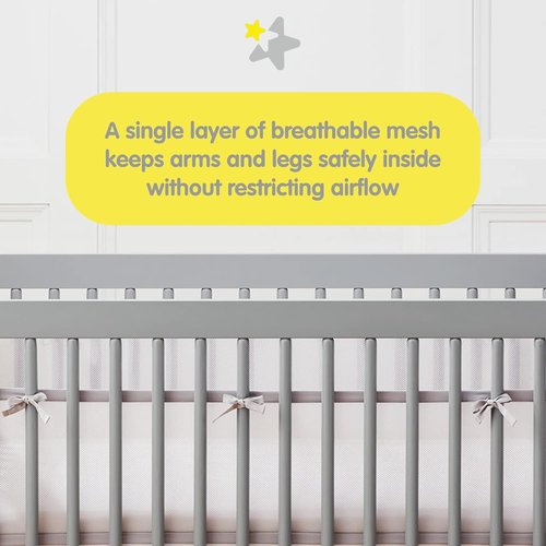 BreathableBaby Breathable Mesh Liner - Classic 3mm Mesh for Full-Size Cribs | White, Covers 3 or 4 Sides
