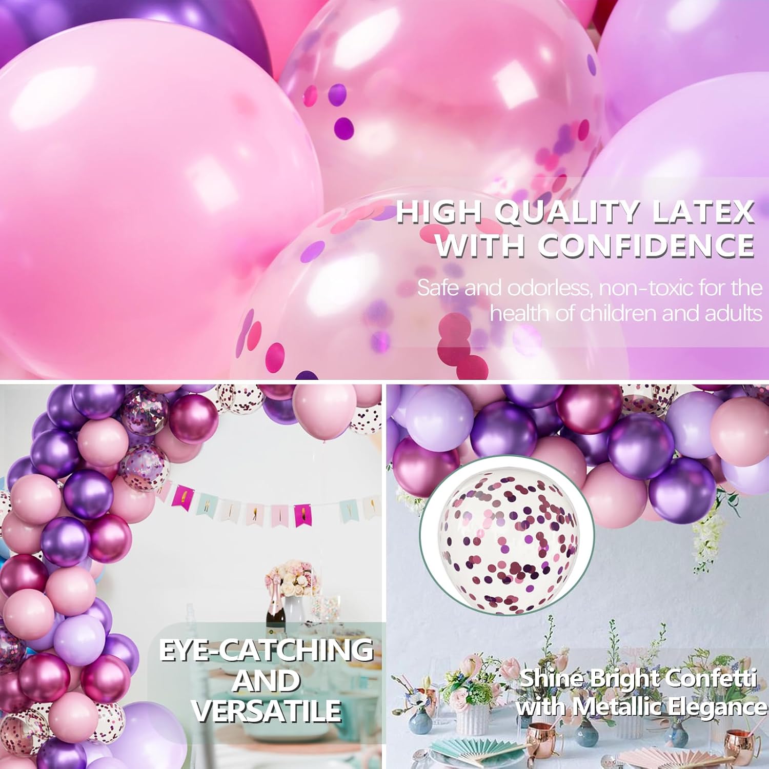 OuMuaMua Pink & Purple Balloons - 62 Pcs Lavender & Light Pink Latex Balloons for Birthday & Wedding Decor | 12 Inch