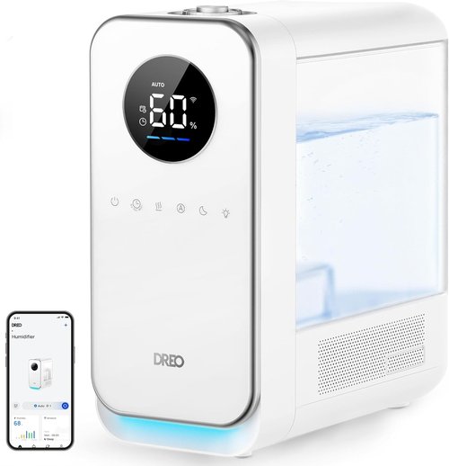 DREO Humidifier - Smart Quiet Cool Mist for Large Rooms | 50-Hour Runtime, Oil Diffuser & Nightlight, White
