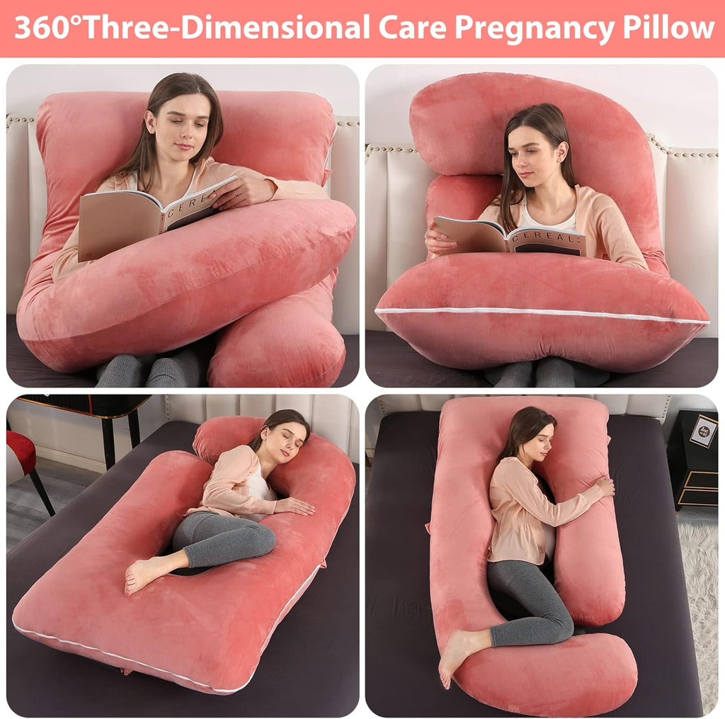 U-Shaped Pregnancy Pillow by [Brand Name] - 57" Full Body Maternity Pillow with Removable Velvet Cover | Supports Back, Legs, Belly & Hips - Pink