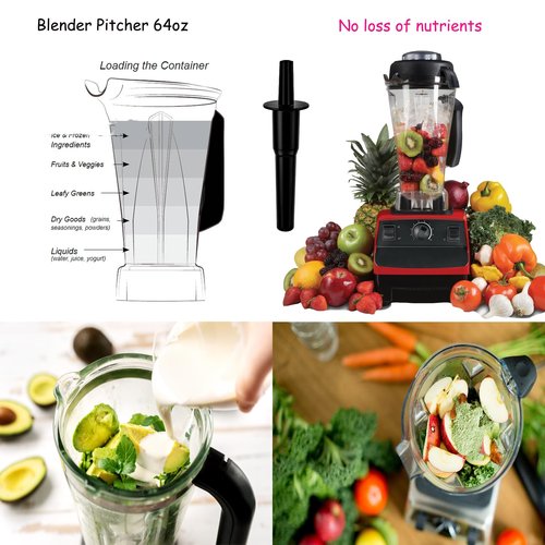 Blender Pitcher 64oz, With Classic Tamper,Compatible with 5200 5000 7500 Pro500 Vita-Prep Vm0101 Vm0102 Vm0103 Vm0197 E310 320 Explorian/Commercial Series etc blender, 10 Year Warranty