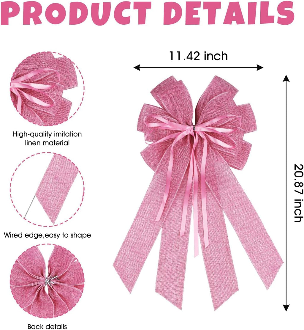 YKW Large Baby Pink Burlap Bow - 20x11 Inch Farmhouse Wreath Decor | Perfect for Baby Showers & Parties