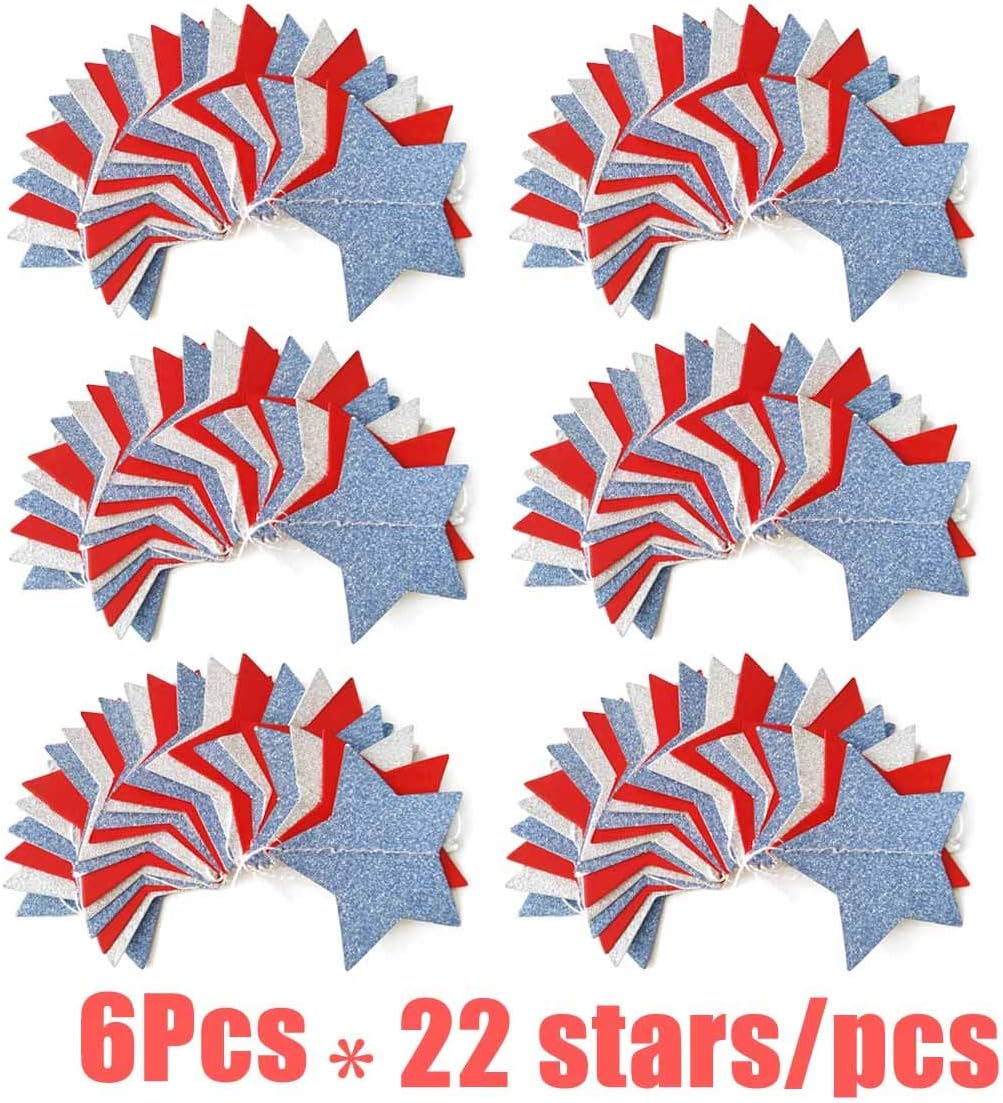 Regine Switzerland 6-Pack Patriotic Star Streamers Garland - Red, White & Blue Bunting for 4th of July Celebrations | 50 Feet