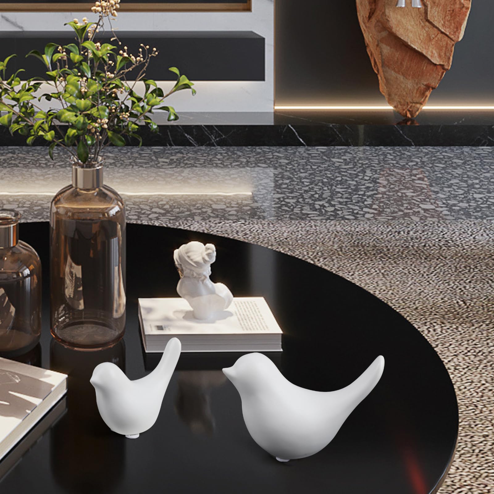 Notakia Small White Birds Statues Home Decor Modern Style Decorative Ornaments for Living Room Decor, Bedroom, Office Desktop, Cabinets (2Pcs White Birds)