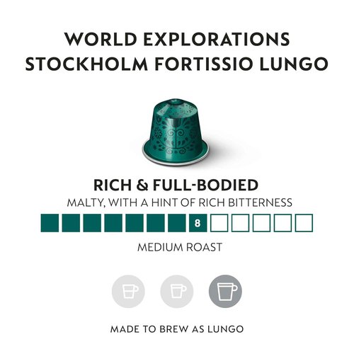 Nespresso Stockholm Fortissio Lungo Capsules - Dark Roast Coffee Pods, 50 Count