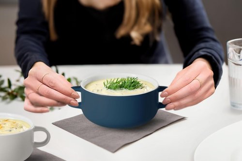 Kook Soup Crocks - Ceramic Bowls for Casserole & Pasta - Oven, Microwave & Dishwasher Safe - 18 oz, Set of 4 (Navy)
