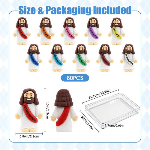 Little Jesus Figurines - 80Pcs Pocket Jesus Loves You | Tiny Figures for Church & Baptism Gifts
