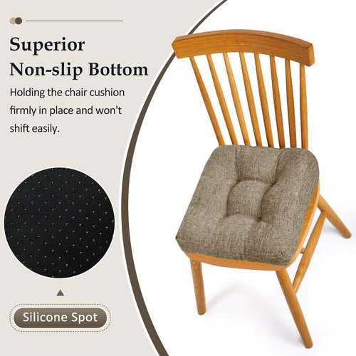 downluxe Chair Cushions for Dining Chairs 4 Pack, Tufted Indoor Chair Pads with Non-Slip Bottom, U-Shaped Kitchen Chair Cushions, 17"x17"x4", Khaki