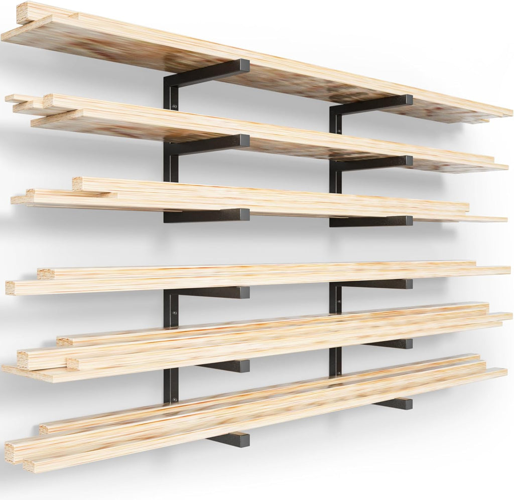 YYR Wood Organizer - Heavy Duty Metal Lumber Storage Rack | 6-Level Wall Mount, Holds 1200 LBS - Black