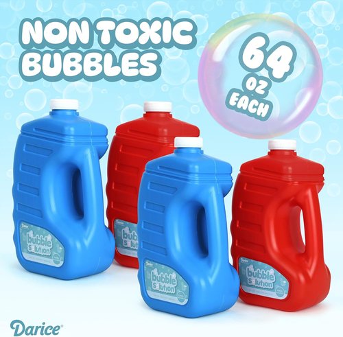 Darice Bubble Solution 4 Pack - 256oz Refill for Bubble Machines | Non-Toxic & Safe for Kids - Includes 8 Big Bubble Wands