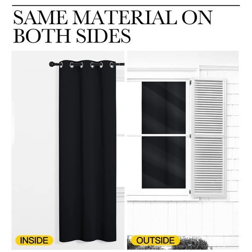 NICETOWN Bathroom Blackout Thermal Curtains and Drapes, 2 Panels, 42 inches Wide by 78 inches Long, Black, Solid Thermal Insulated Grommet Blackout Drapery Panels for Window