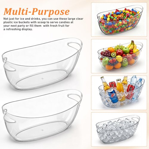 Yiyiring 4 Pcs Ice Buckets for Parties Large 5.5l Clear Beverage Tubs with Scoops, Tongs, Wine Opener, Vacuum Wine Stoppers and Bar Accessories Mimosa Bar Supplies for Champagne Beer Beverage Drinks