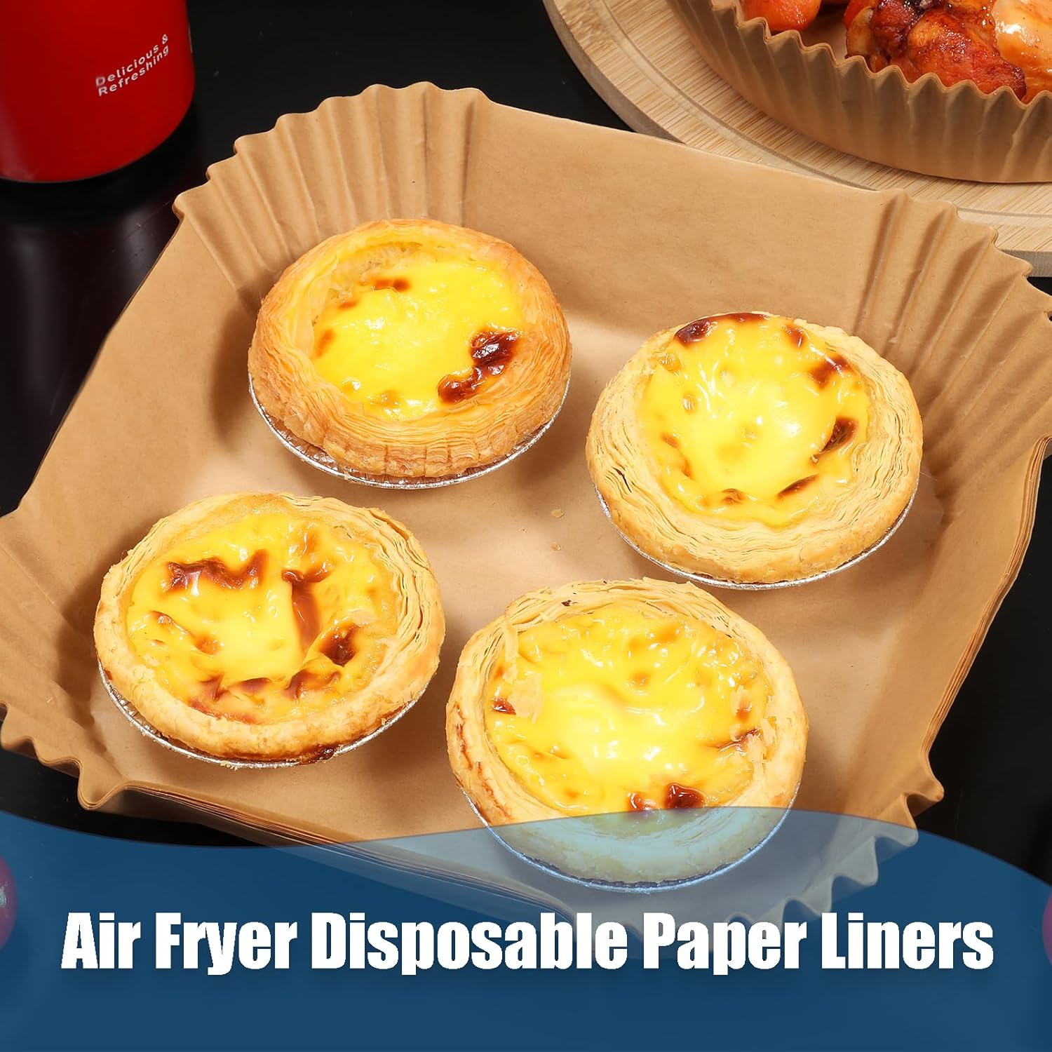 Skiennix Thick Air Fryer Paper Liners - Non-Stick Disposable Parchment Paper, 100PCS, 6.5 Inch Square