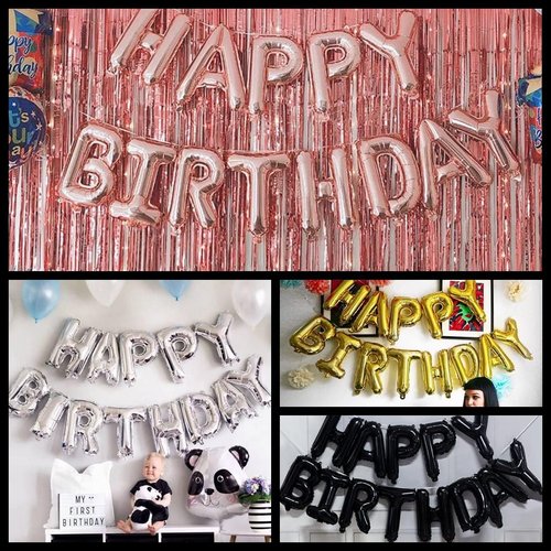 Happy Birthday Balloon Banner - 40-Inch Black Foil Mylar Balloons for 30th Birthday Celebration