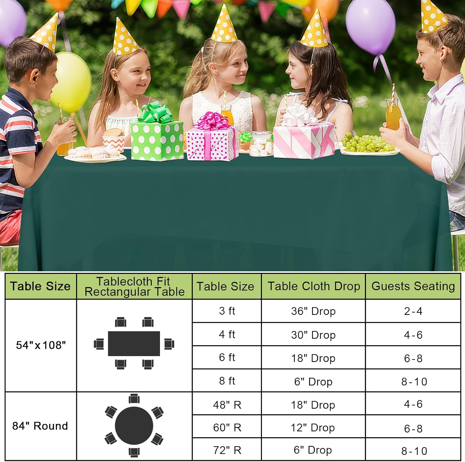 Smiry Disposable Tablecloths - Waterproof Plastic Rectangle Covers | 54 x 108 Inch - Green, 3 Pack for Parties & Events