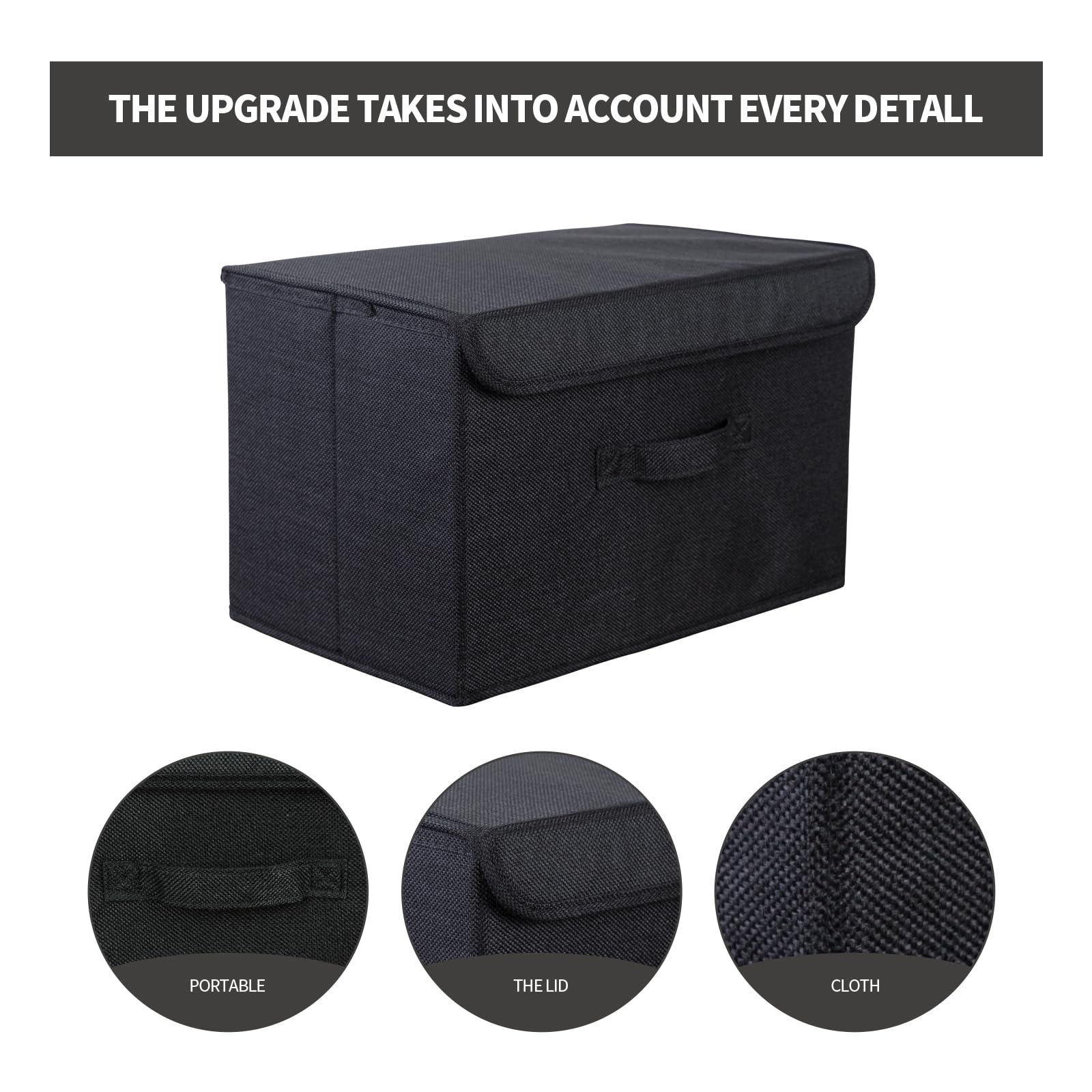 SAMORADREA 8 Pack Large Collapsible Storage Bins Container Fabric Boxs Bulk with Lids Storage Baskets for Shelves Drawers, Desktop, Closet, Office, Bedroom, Home, Garage (Black)
