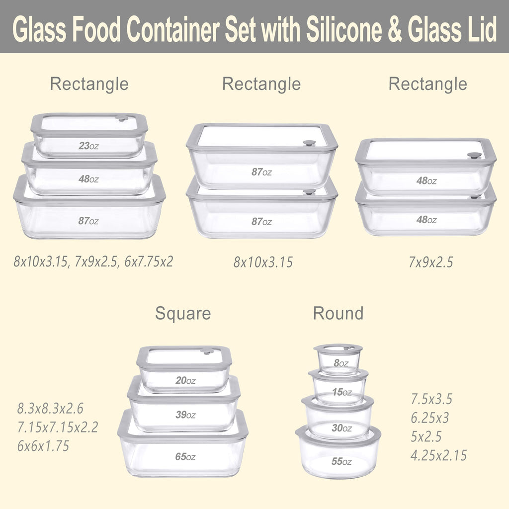 EcoEvo Glass Food Containers with Glass Lid, Microwave Safe Food Storage Container Set, 2 Pack of 87oz, Large Size Airtight Storage Set with Leak Proof Lids, Meal Prep Containers