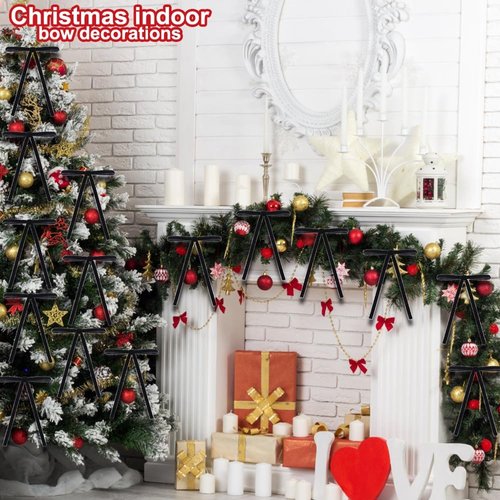 DIYDEC 24PCS Velvet Christmas Bow Ornaments - 5x7 Inch Black Ribbon Bows for Holiday Decor