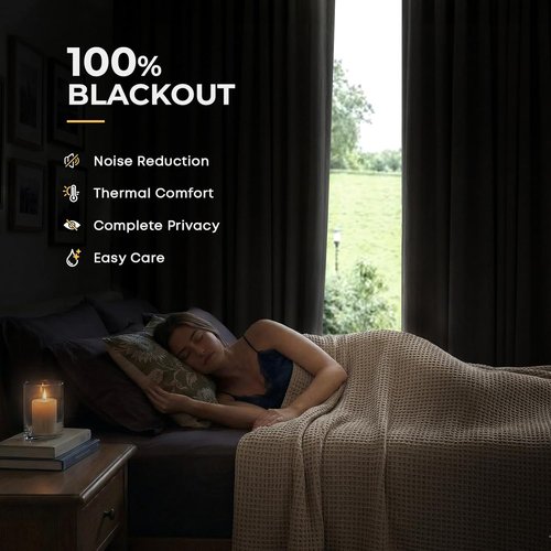INOVADAY Total Blackout Curtains - Thermal Insulated Room Darkening Drapes, 84 Inch Long, Beige, 2 Panels