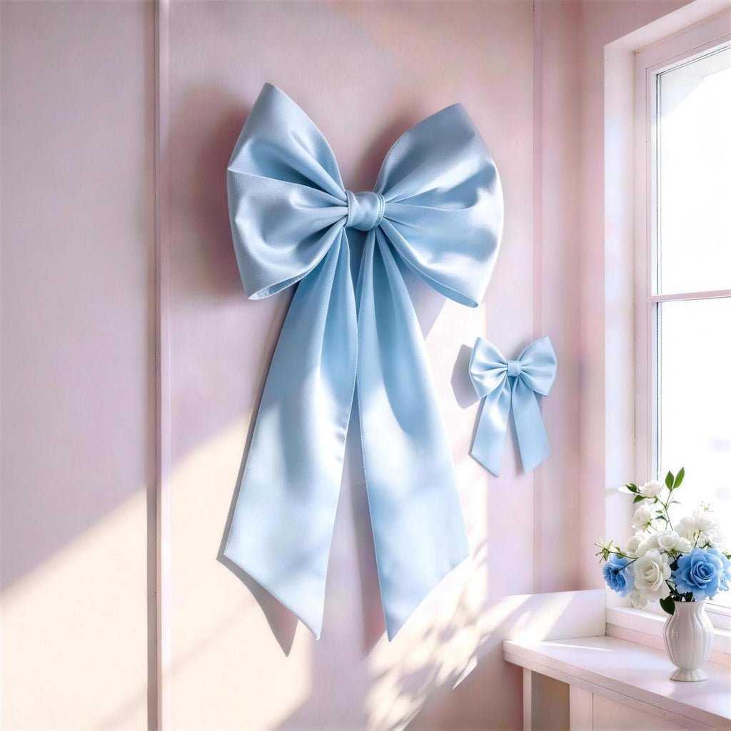 Skiennix Blue Bow Decor - 2 Pack Large & Small Coquette Wall Backdrop for Valentine's Day & Weddings