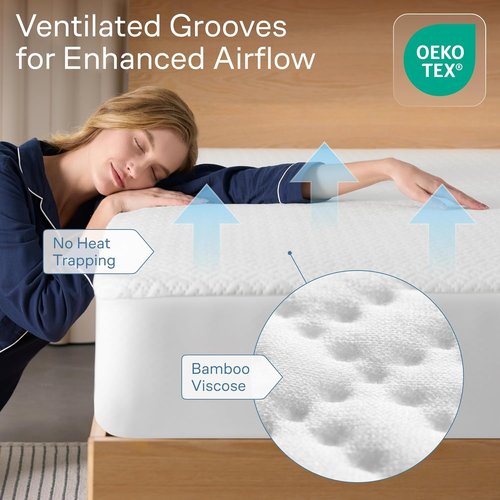 100% Waterproof Queen Mattress Protector | Noiseless & Cooling Bamboo Viscose - 360° Spill & Stain Defense (White)