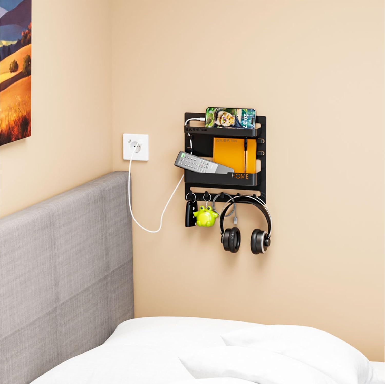 Yieach Bedside Shelf - Wall Mounted Floating Organizer for Remote & Phone | Cute Black Decor for Dorms