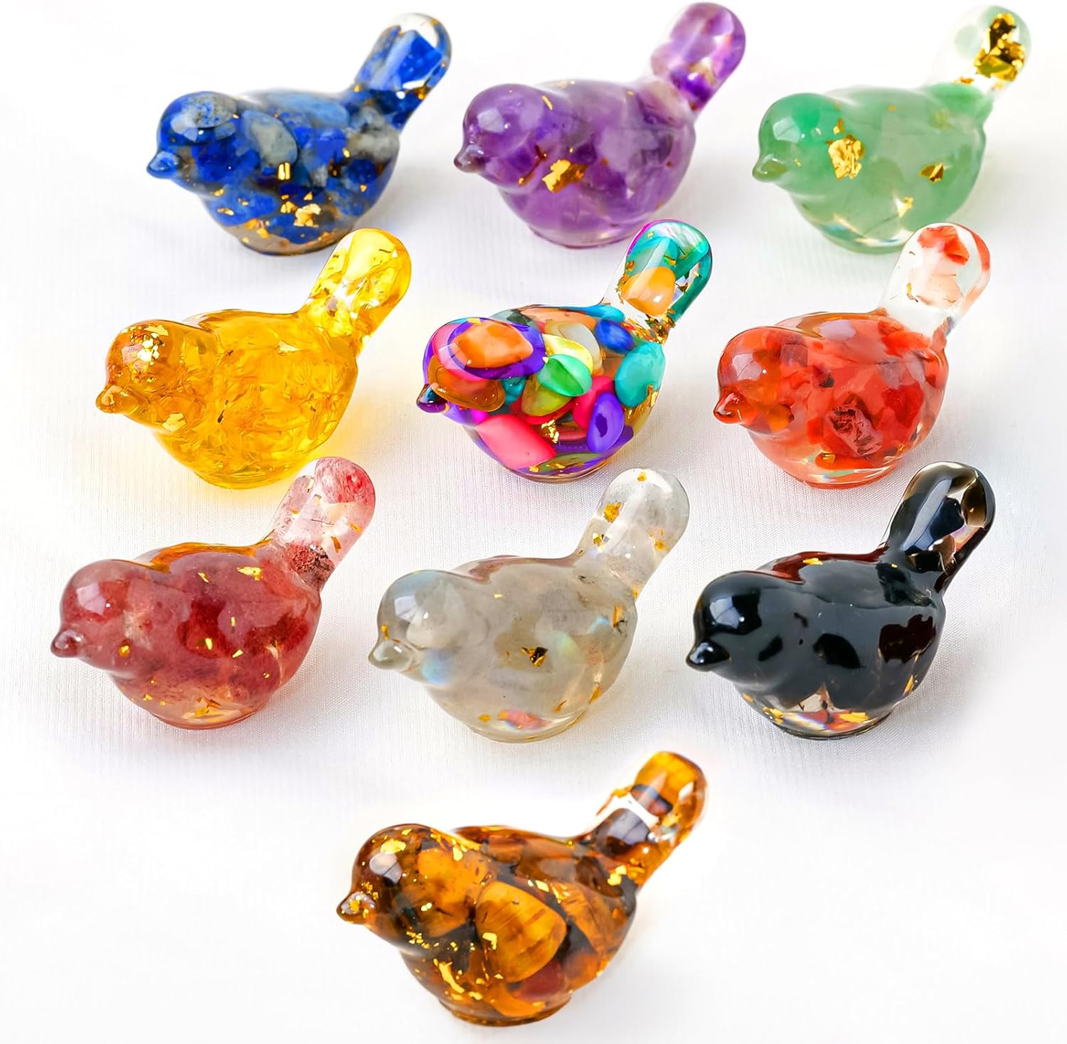 Skiennix 10PCS Crystal Bird Figurines - Unique Resin Animal Statues for Home Decor | Perfect Gift for Teens