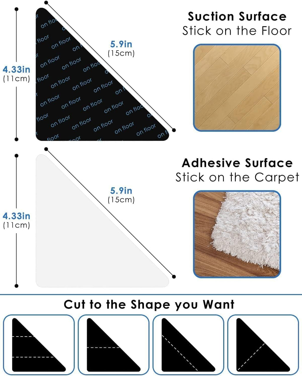 Skiennix Non-Slip Rug Pad Grippers - Reusable & Washable 14PCS Set for Area Rugs & Carpets