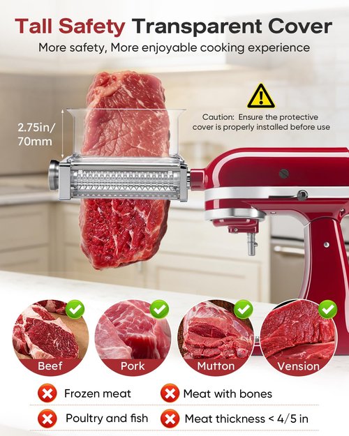 Adjustable Meat Tenderizer Attachment for KitchenAid Stand Mixers 3 Thickness Settings with Wide Metal Wheel & Tall Chute Meat Tenderizer Tool (meat tenderizer)