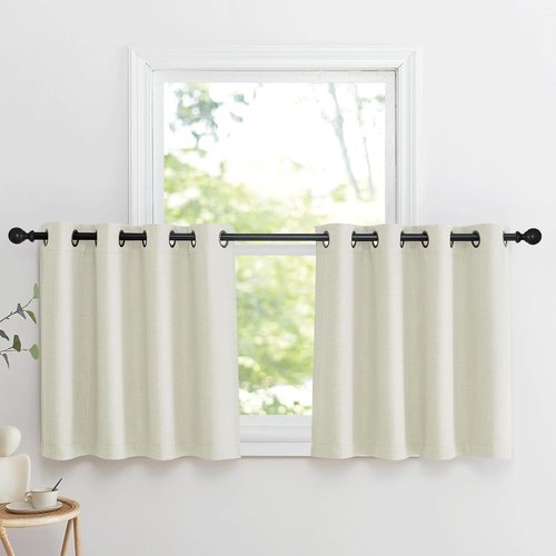NICETOWN Natural Linen Room Darkening Curtain Valances - Thermal Insulated Short Curtains, W52 x L30, Set of 2