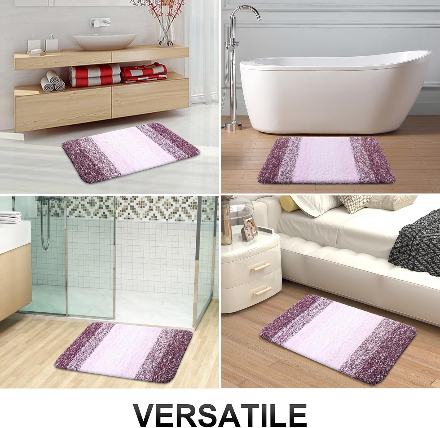 OLANLY Large Bathroom Rugs - Extra Soft Microfiber Mat 54x24 | Quick Dry, Machine Washable, Rubber Backing, Mauve