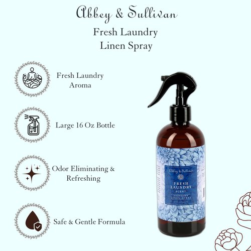 Abbey & Sullivan Linen Spray, Fresh Laundry Scent with Fresh Green Floral Musk, Pack of 2, 16 oz