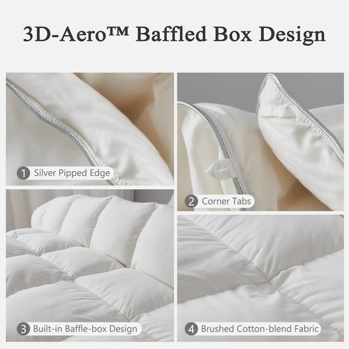 DWR Luxury King Down Feather Fibers Comforter, Ultra-Soft Cotton Blend Fabric, Medium Weight for All Season Hotel Style Fluffy Duvet Insert with Ties (106x90 Inches, White)