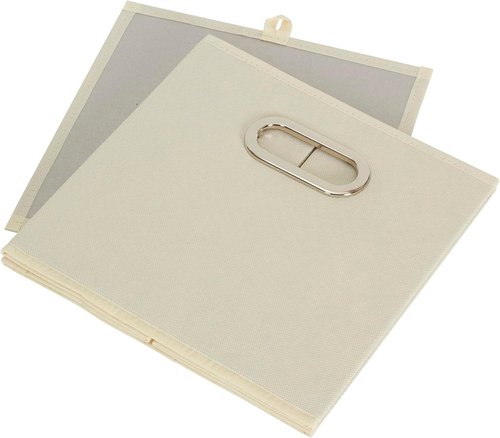 Fabric Storage Bins 6-Piece Set - Strong Poly-Woven Fabric, Sturdy Chipboard, Stackable & Foldable - Classic Cream