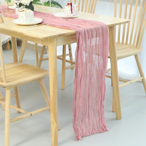 20 Pcs Cheesecloth Table Runner 196 Inch Boho Gauze Cheese Semi-Sheer Rustic Table Runner for Wedding, Baby Shower, Birthday, Banquets - Dark Pink